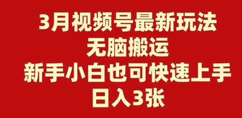 3月视频号最新玩法，无脑搬运，新手小白也可快速上手，日入3张bbb-97网赚