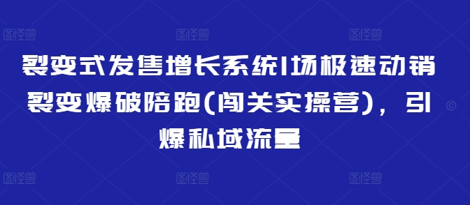 裂变式发售增长系统1场极速动销裂变爆破陪跑(闯关实操营),引爆私域流量bbb-97网赚-左键博客
