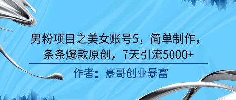 男粉项目之美女账号5，简单制作，条条爆款原创，7天引流5000+ &#8211; 左键博客