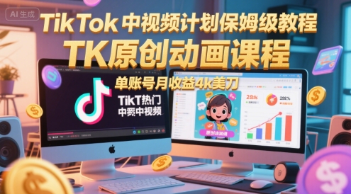TikTok中视频计划保姆级教程，TK原创动画课程，单账号月收益4k美刀 &#8211; 左键博客