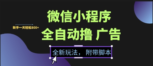 微信小程序全自动撸广告项目，彻底解决没流量的问题，新手一天8张+【揭秘】 &#8211; 左键博客